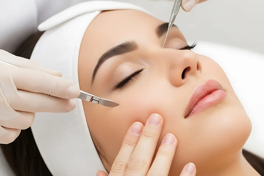 Dermaplaning-Clinic-2 A woman receives dermaplaning treatment. Get Dermaplaning treatment from Optimal Wellness Medical Group in Grand Rapids.