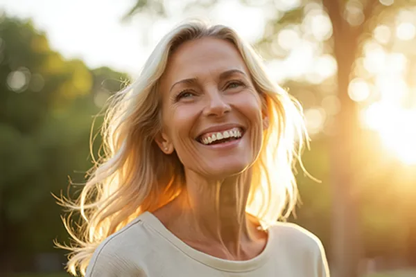 grand-rapids-womens-health Vibrant, smiling woman enjoying the outdoors with the sunset in the background. Receive compassionate care by women's health experts at Optimal Wellness Medical Group in Grand Rapids.